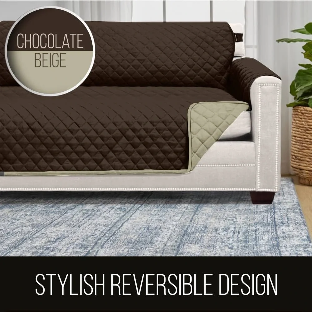 Reversible Quilted Microfiber Chocolate Beige Couch SlipCover for Dogs Pets Kids